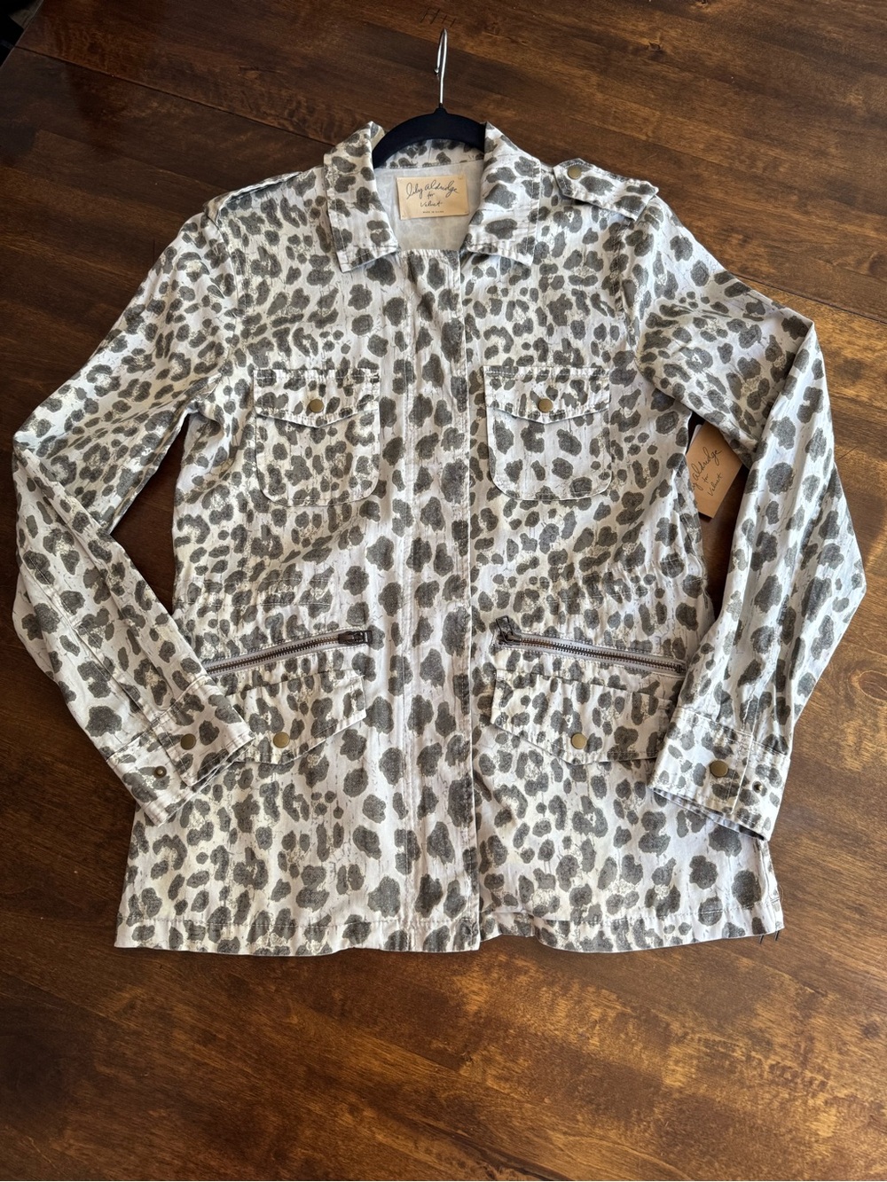Velvet Beige and Gray Leopard-Print Utility Jacket